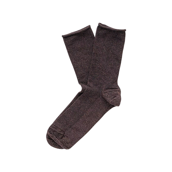 Chocolate Dark Brown Glitter Lyocell Lurex Socks