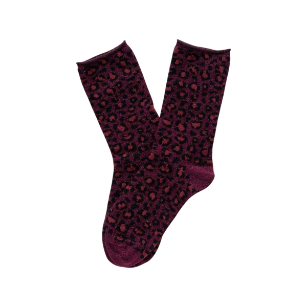 Burgundy Leopard Glitter Lyocell Lurex Socks