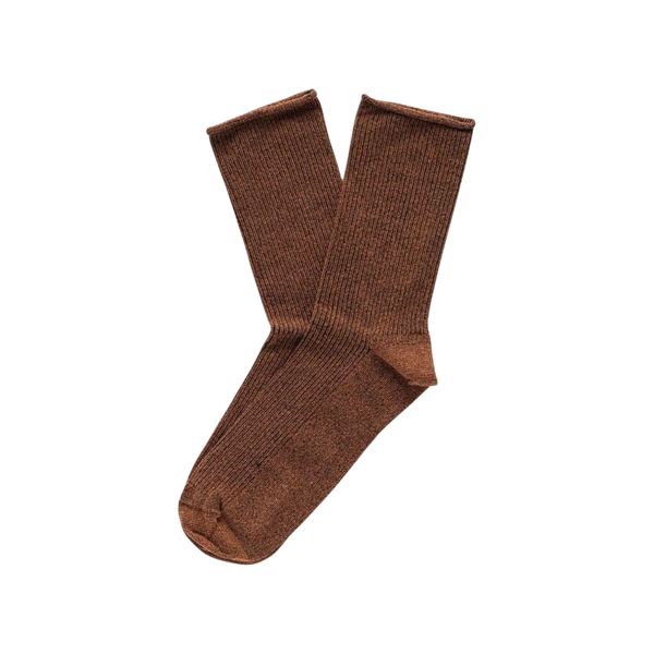 Camel Brown Glitter Lyocell Lurex Socks