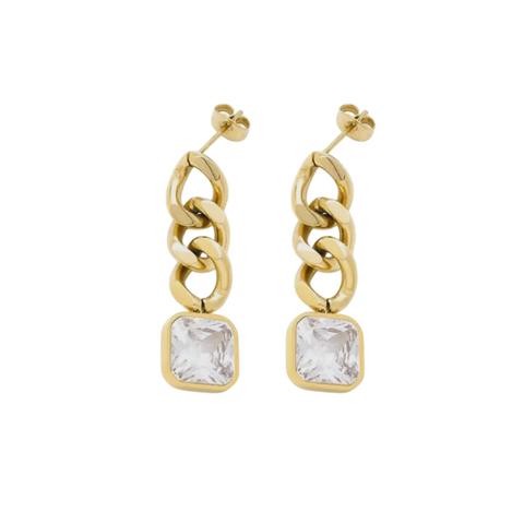 Square Rhinestone Chain Drop Earrings