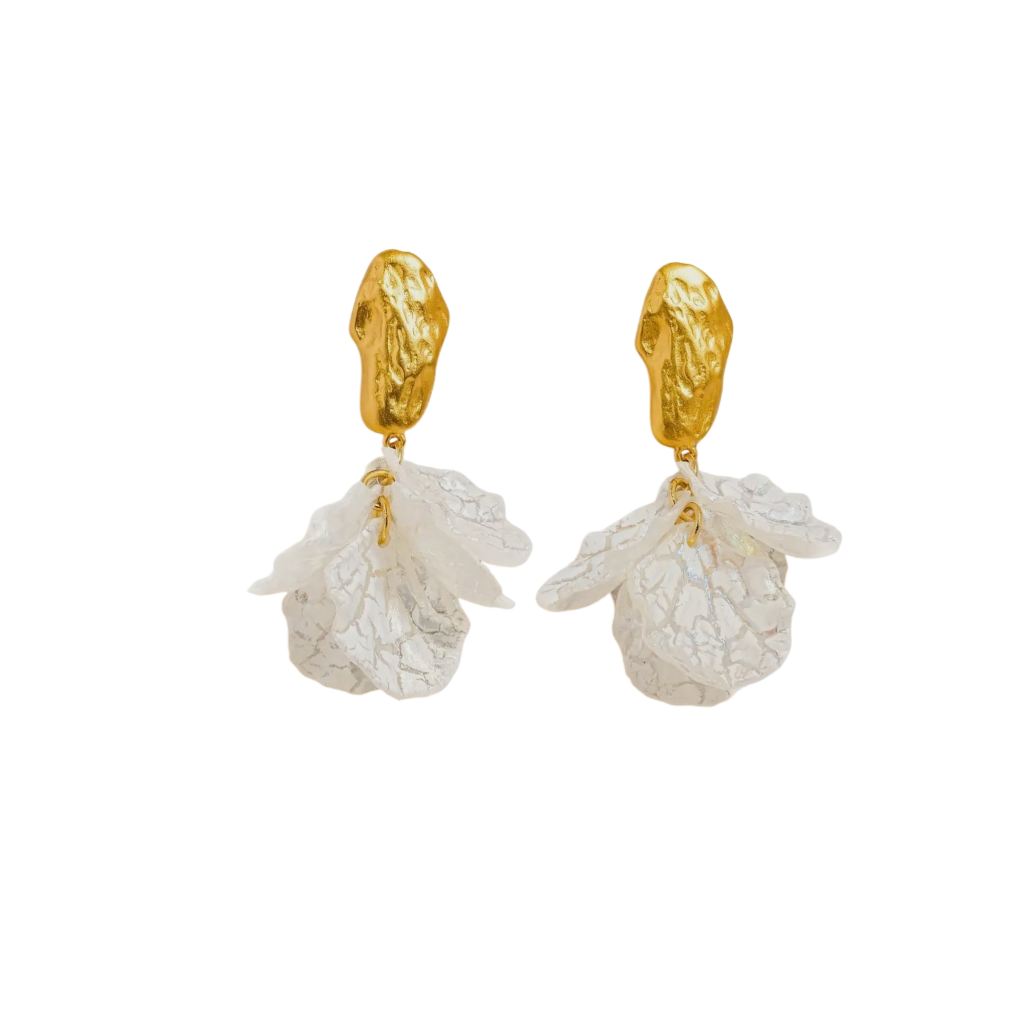 18k Gold & Cream Floral Drop Earrings