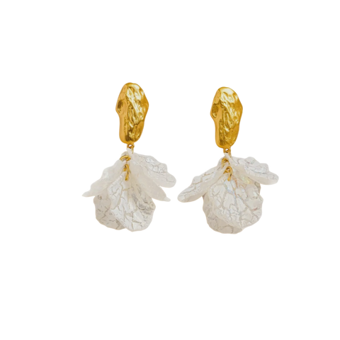 18k Gold & Cream Floral Drop Earrings