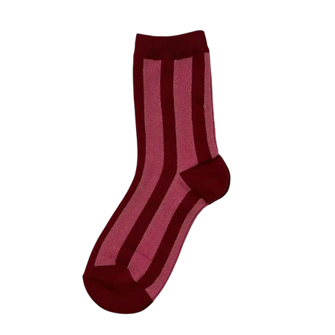 ‘Berlin’ Red Pink Stripe Sparkle Stripe Socks