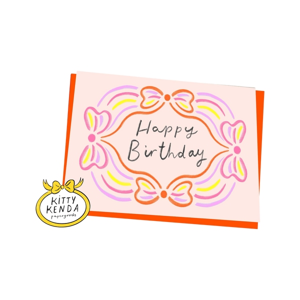 Happy Birthday Bright Bow Border Greeting Card