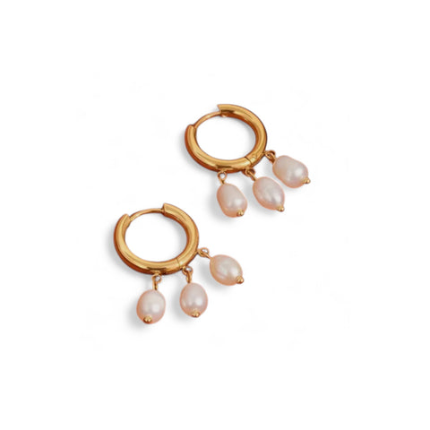18k Gold Plated Triple Drop Pearl Hoops