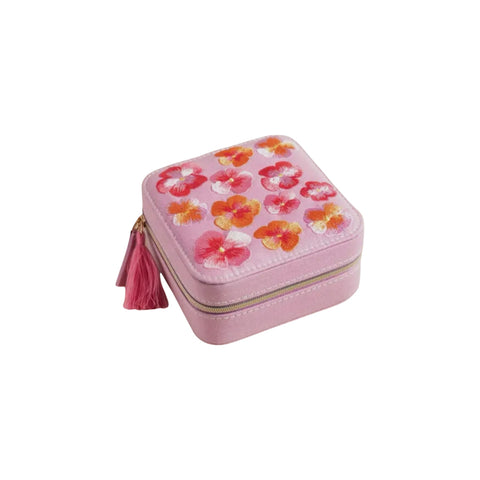 Rose Pink Velvet Rectangular Travel Jewellery Case