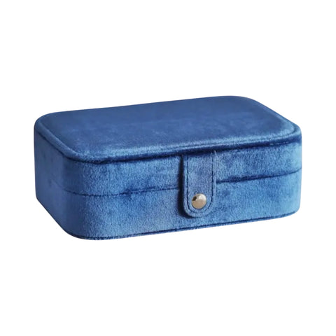 Navy Blue Velvet Rectangular Travel Jewellery Case