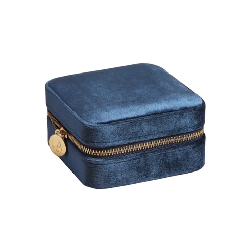 Navy Blue Velvet Square Travel Jewellery Case