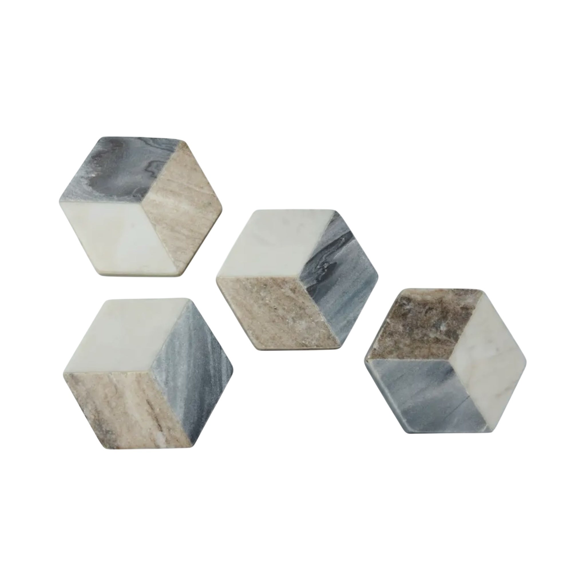 S/4 Mixed Marble Hexagon Coasters