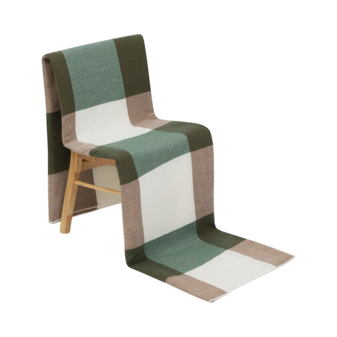 Plaid Natural & Emerald Green Alpaca Wool Throw