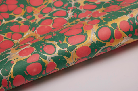 Hand Marbled Red & Green Wrapping Paper