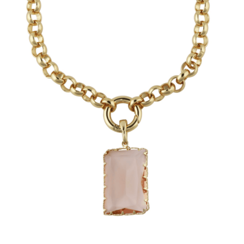 Pink Crystal & Gold Pendant Necklace