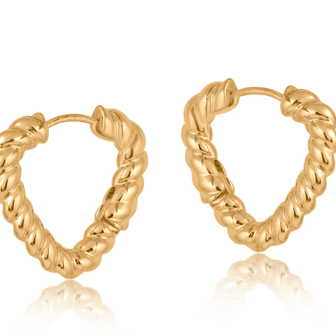 Gold Twisted Rope Heart Hoop Earrings