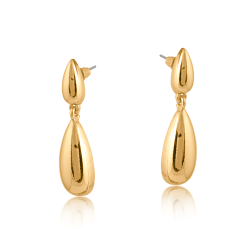 Gold Double Teardrop Drop Earrings