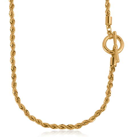 Gold Rope Chain & T Bar Necklace