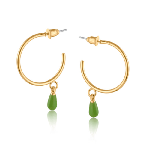 Green Drop Thin Hoop Earrings