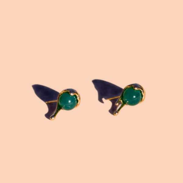Green Onyx Drip Ball Stud Earrings – 18k Gold Plated