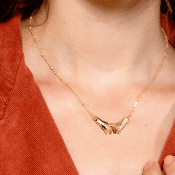 Holding Hands Pendant Necklace - 24K Plated Gold