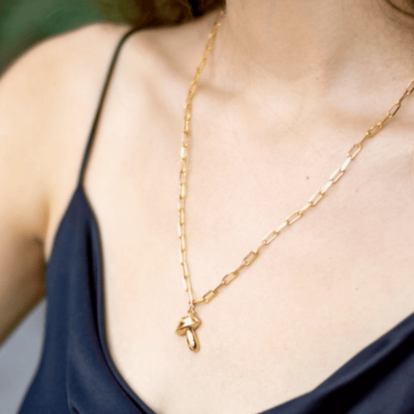 Mushroom Pendant Necklace – 24k Gold Plated