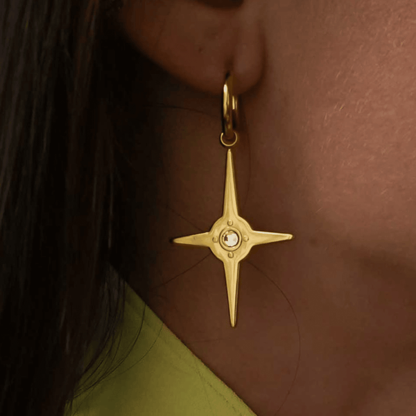 Large Rhinestone Centre Star Hoop Drop Earrings