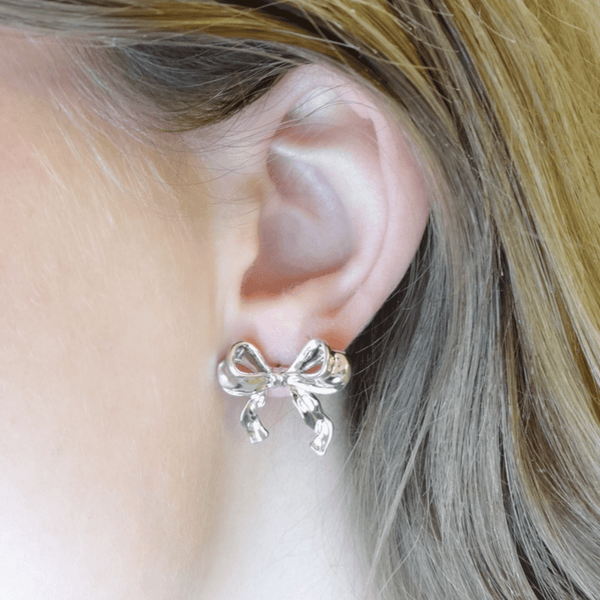 Silver Plated Bow Stud Earrings