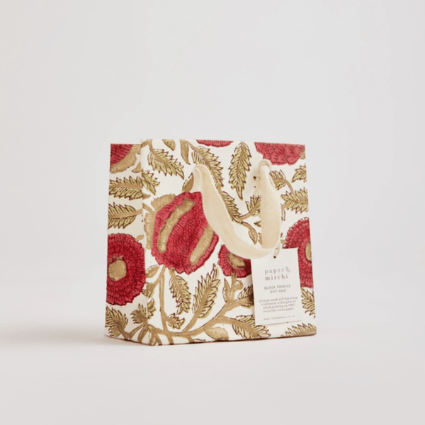 Small Hand Block Printed Red Gift Bag