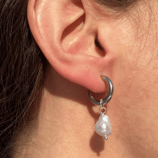 Steel Pearl Drop Earrings