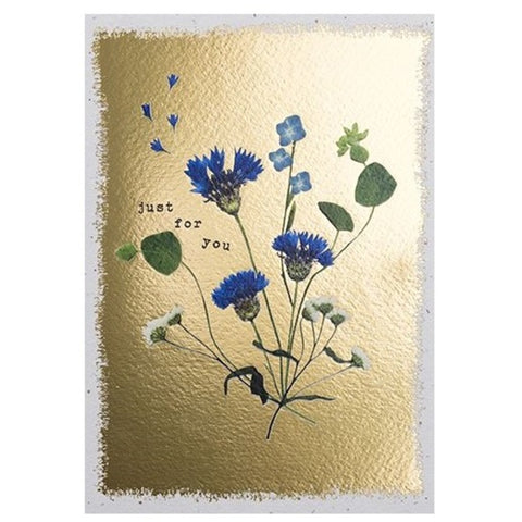 Gold & Blue Flowers Just For You Card