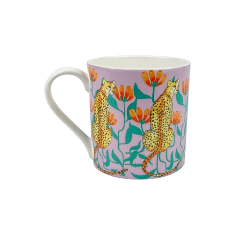 Cheetah Illustrated 375ml Bone China Mugs