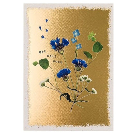 Gold & Blue Get Well Soon Card