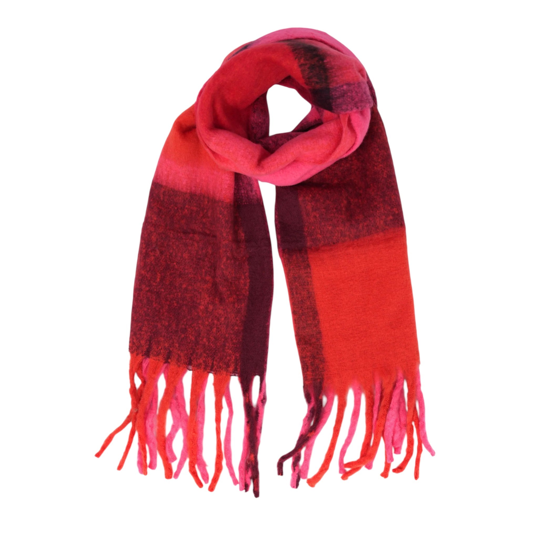Red & Pink Colour Block Heavyweight Scarf