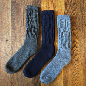 Size 7-11 Denim Blue Ribbed Alpaca Socks