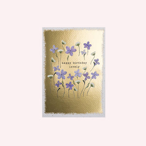 Gold Purple Flower Birthday Card