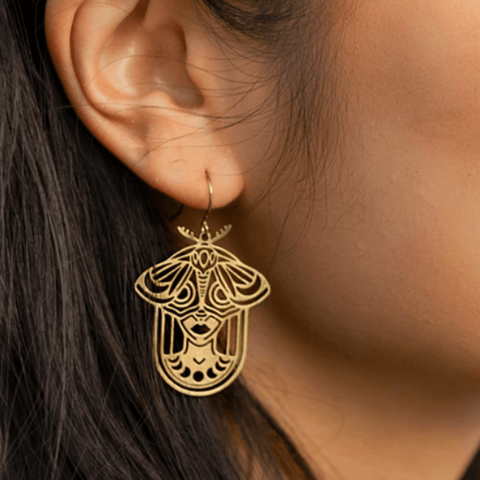 Moth Face Earrings – Brass