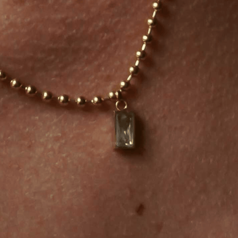 Black Rectangular Pendant Ball Chain Necklace