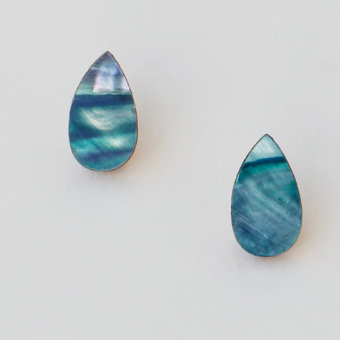Sea Blue Raindrop Stud Earrings